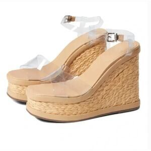 Schutz Caryne Espadrille Wedges 10.5 NWOT Heels Clear Transparent Resort Cruise